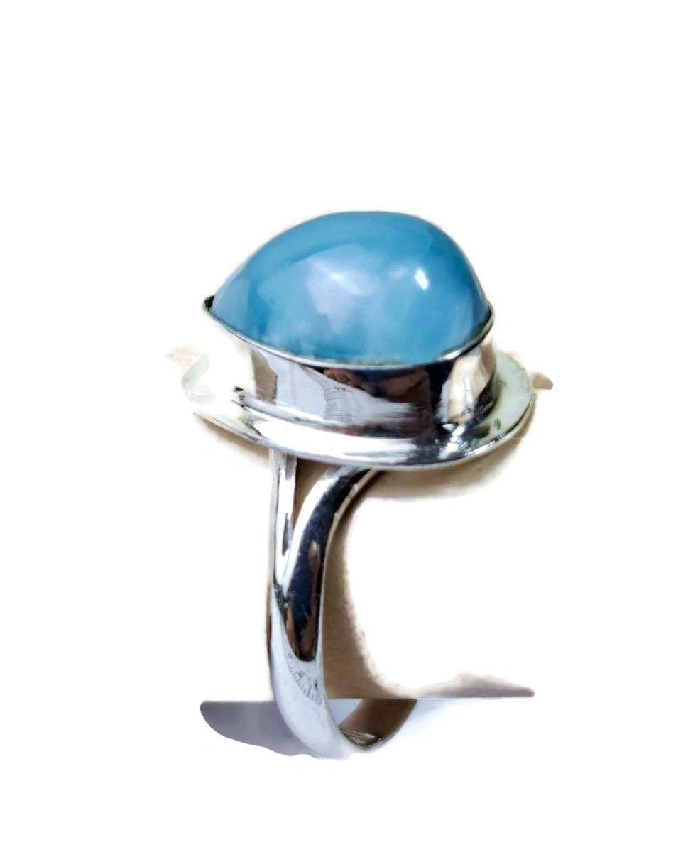 Solid Sterling Silver Dominican Blue Larimar Stone Handmade Ring