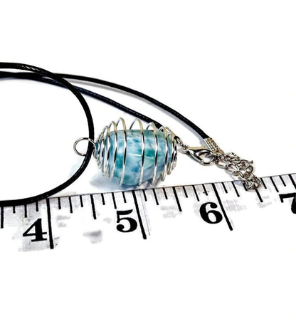 Dominican Nice Blue Larimar Stone Wired Necklace Handcrafted