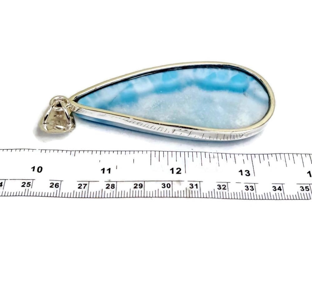 4 "in. Large Dominican Nice Blue Larimar Stone Pendant Handmade