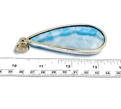 4 "in. Large Dominican Nice Blue Larimar Stone Pendant Handmade