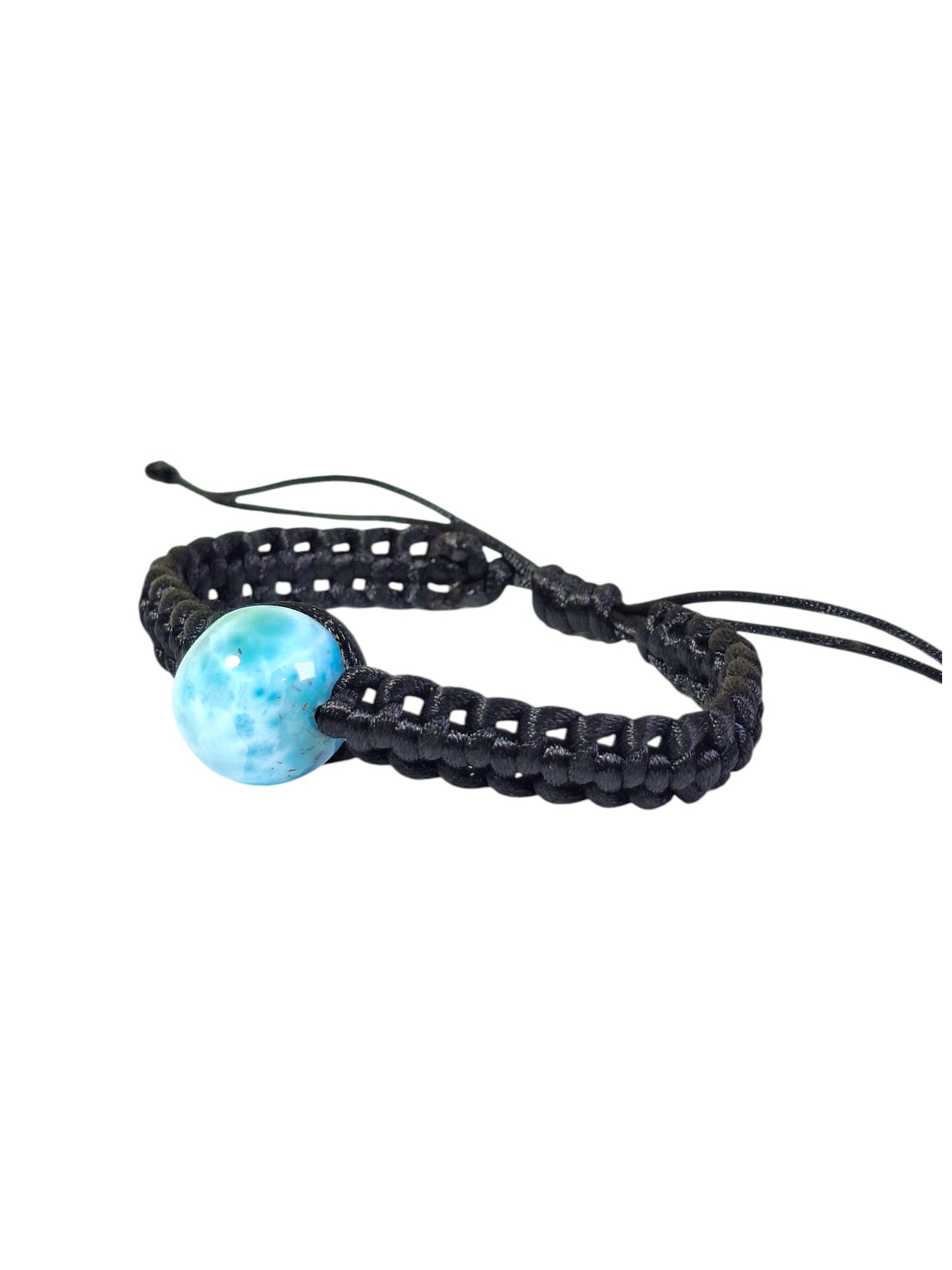 17 MM Nice Round Blue Larimar Stone Nylon Cord Handmade Bracelet Men / Women