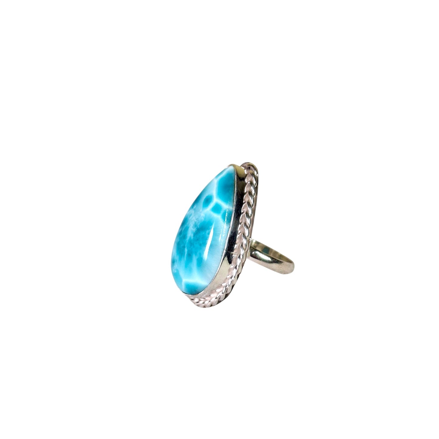 Solid Sterling Silver Dominican Deep Blue Larimar Stone Handmade Ring