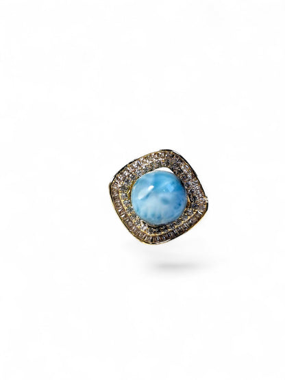 Stainless Steel w/ Gold Plate Dominican Blue Larimar Stone Ring