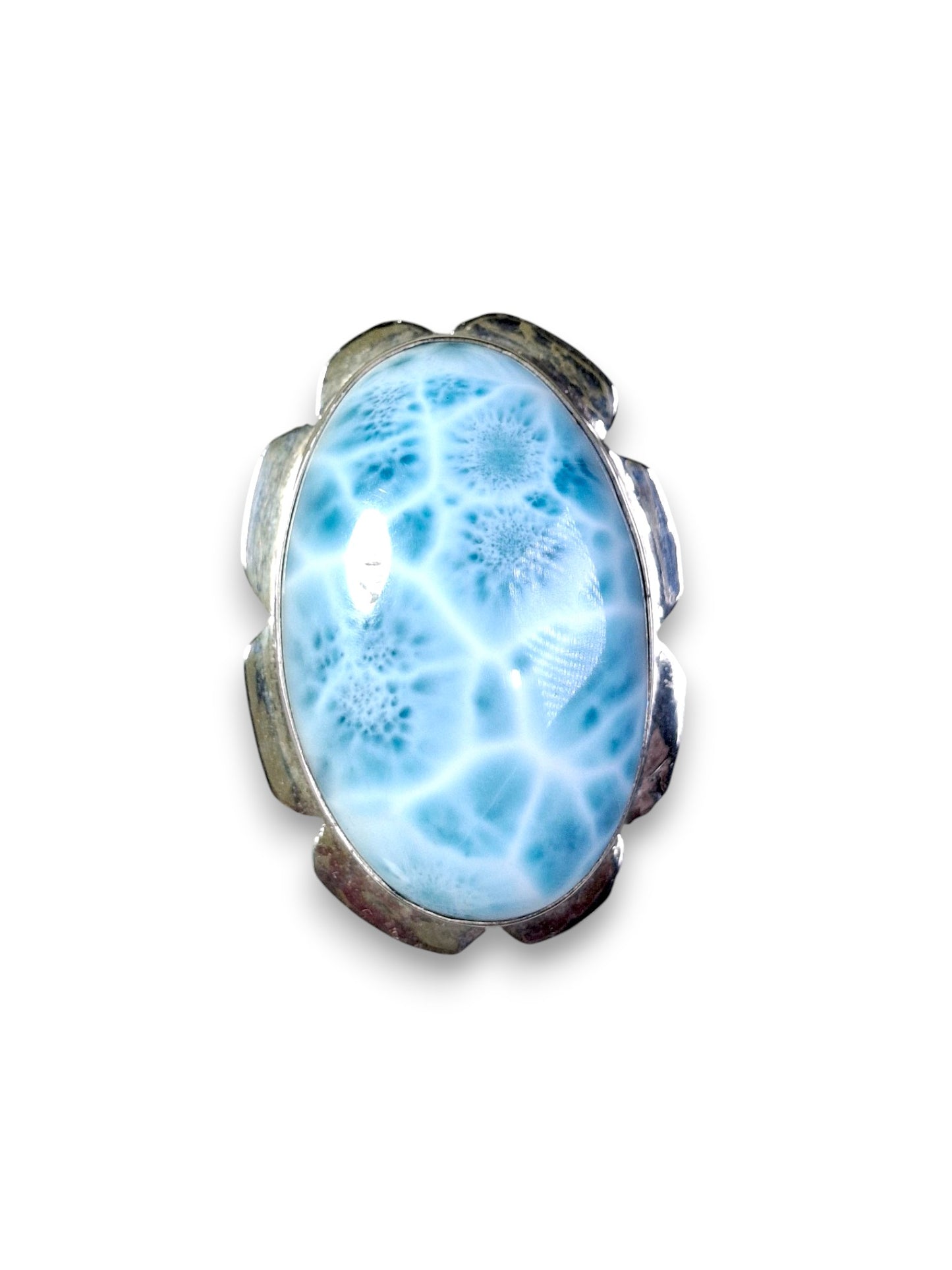 Solid Sterling Silver Big Dominican Deep Blue Larimar Stone Handmade Ring