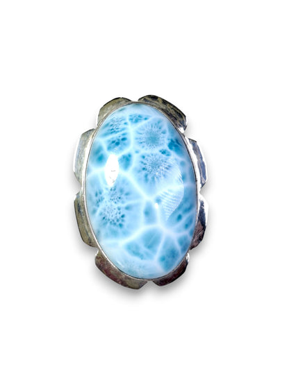 Solid Sterling Silver Big Dominican Deep Blue Larimar Stone Handmade Ring
