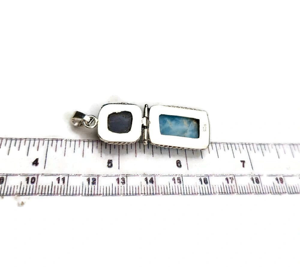 2"in. Dominican Nice Blue Larimar/ Black Coral Stones Pendant Handmade
