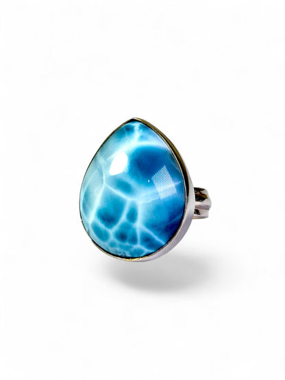 Solid Sterling Silver Dominican Deep Blue Larimar Stone Handmade Ring