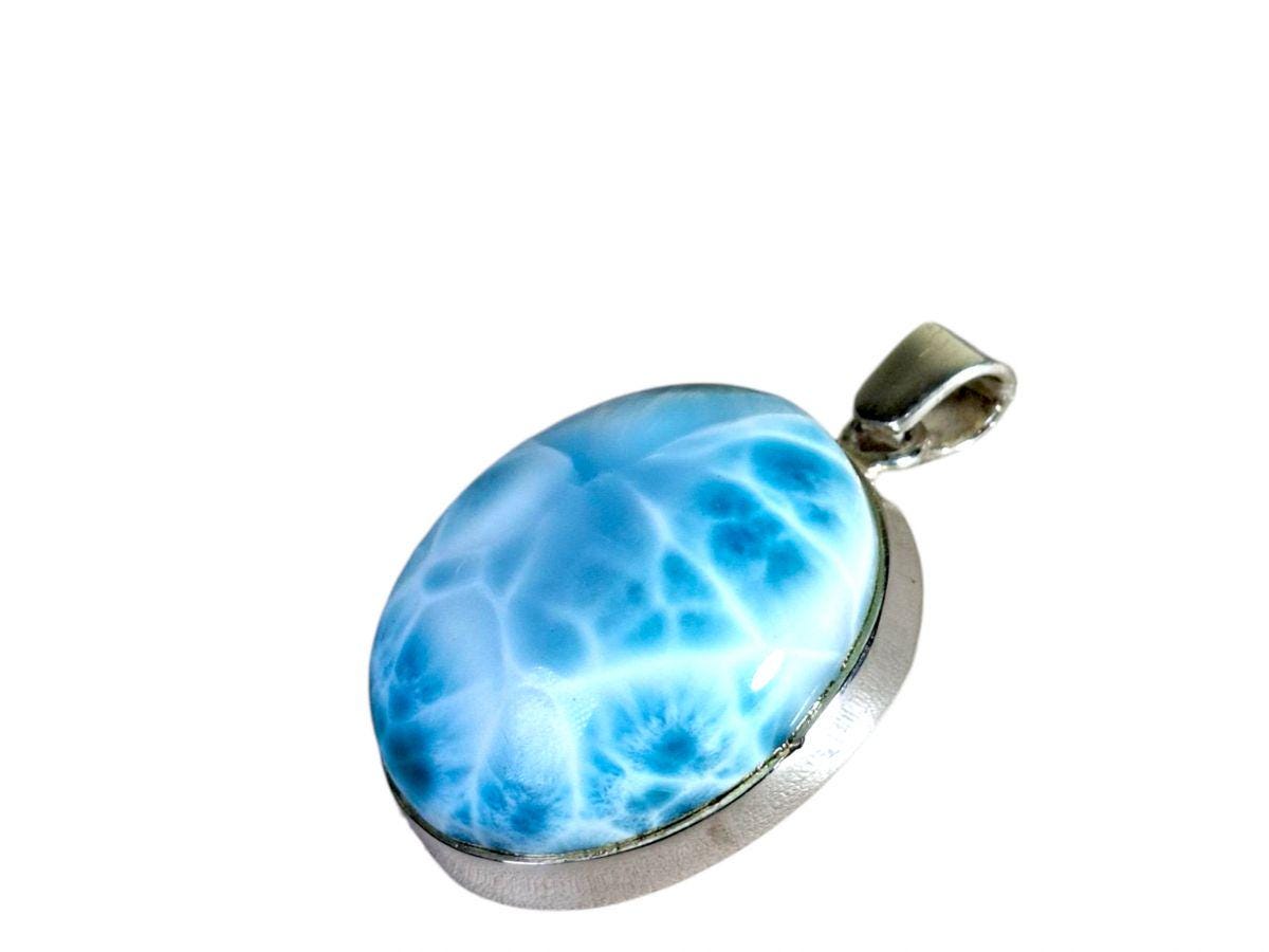 1.9 "in. Large Dominican Nice Blue Larimar Stone Pendant Handmade