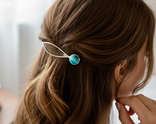 Stainless Steel Nice Blue Larimar Stone Handmade Hair Clip