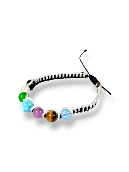 7 Chackras Blue Larimar Stones Nylon Cord Handmade Bracelet Men / Women