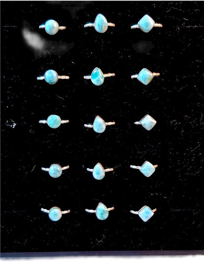 15 Solid Sterling Silver Dominican Blue Larimar Stone Handmade Rings