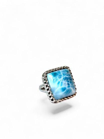 Solid Sterling Silver Dominican Deep Blue Larimar Stone Handmade Ring