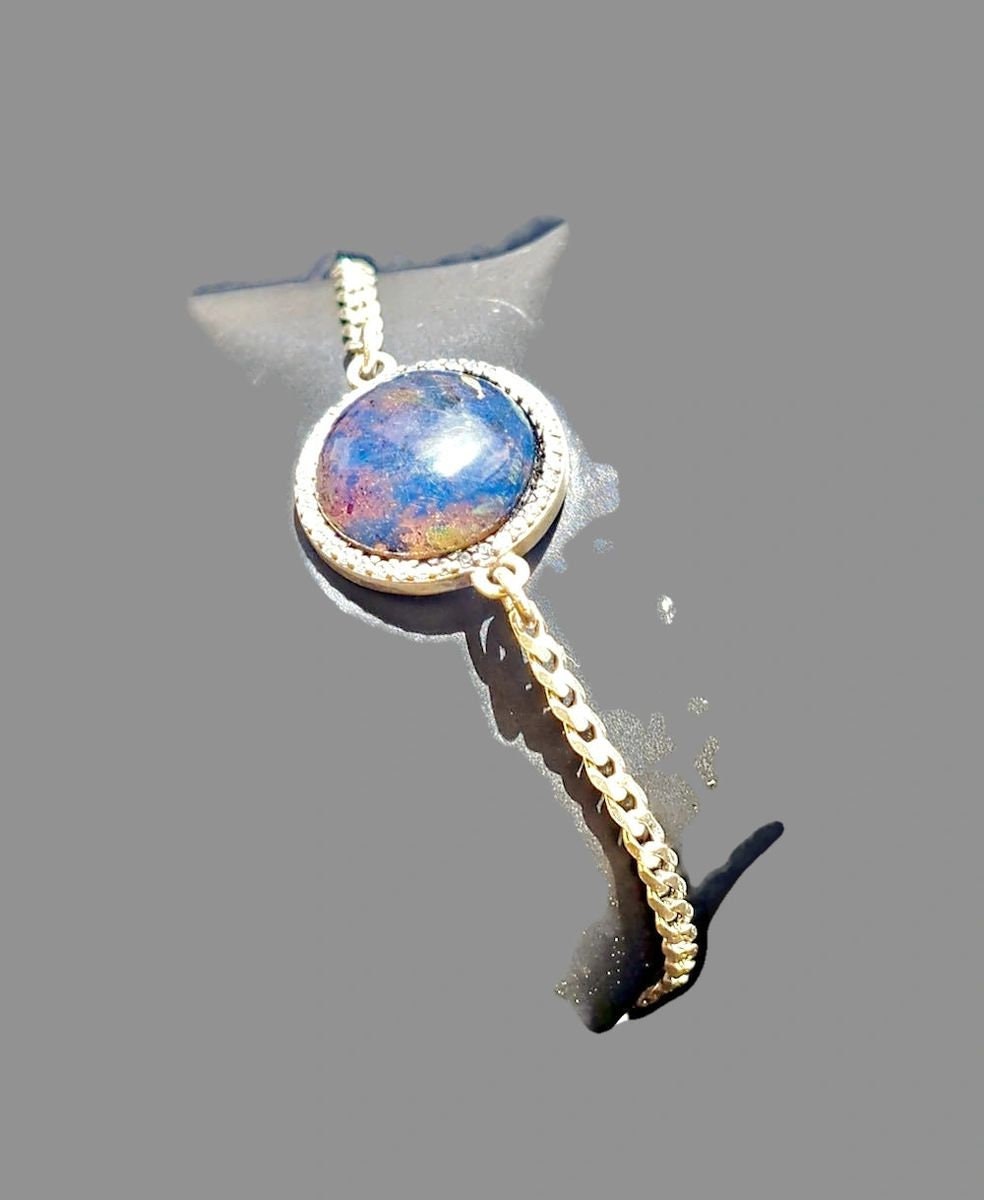 Dominican Blue Amber stone W/ Zirconia Handmade Bracelet