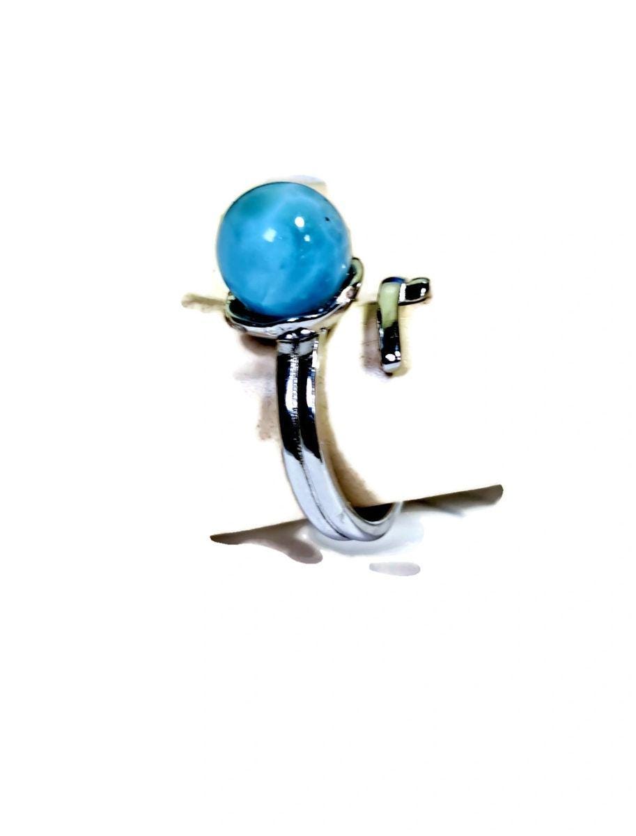 Solid Sterling Silver Dominican Deep Blue Larimar Stone Handmade Ring