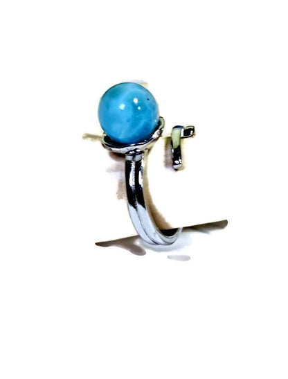 Solid Sterling Silver Dominican Deep Blue Larimar Stone Handmade Ring