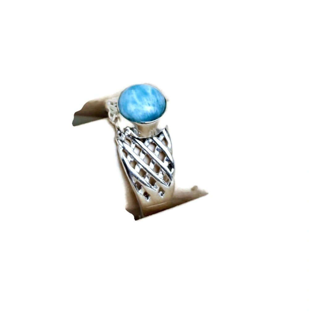 Solid Sterling Silver Dominican Deep Blue Larimar Stone Handmade Ring