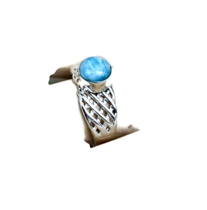 Solid Sterling Silver Dominican Deep Blue Larimar Stone Handmade Ring