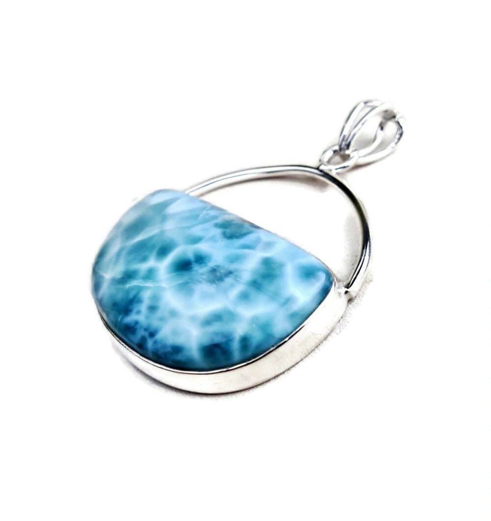 2.5 "in. Big Dominican Nice Deep Blue Larimar Stone Pendant Handmade
