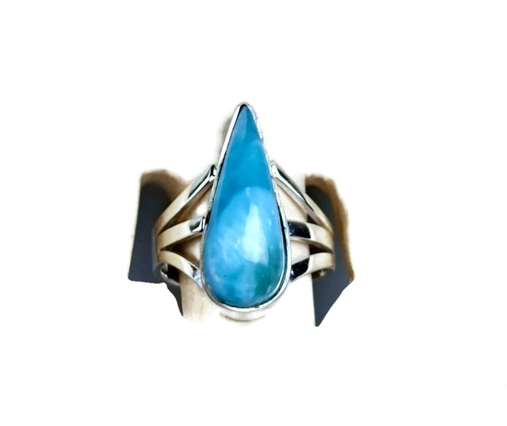 Solid Sterling Silver Dominican Blue Larimar Stone Handmade Ring