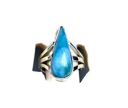 Solid Sterling Silver Dominican Blue Larimar Stone Handmade Ring