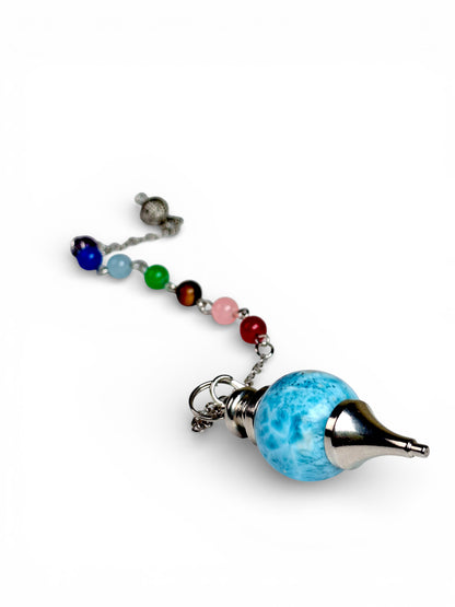 Dominican Nice Blue Larimar Stone Pendulum Necklace 7 chakras