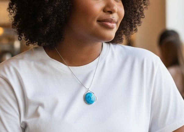 1.4 "in. Dominican Deep Blue Larimar Stone Pendant Handmade