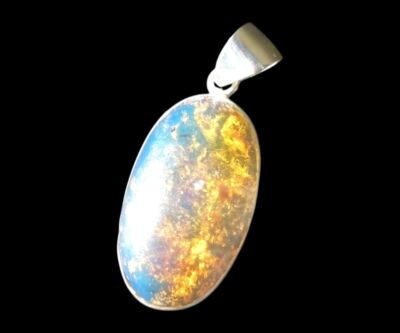 Sterling Silver Dominican Blue Amber Stone Handmade Pendant