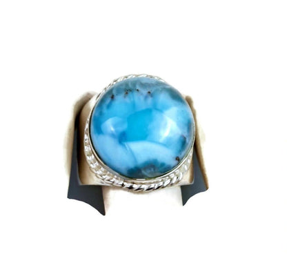 Solid Sterling Silver Dominican Blue Larimar Stone Handmade Ring
