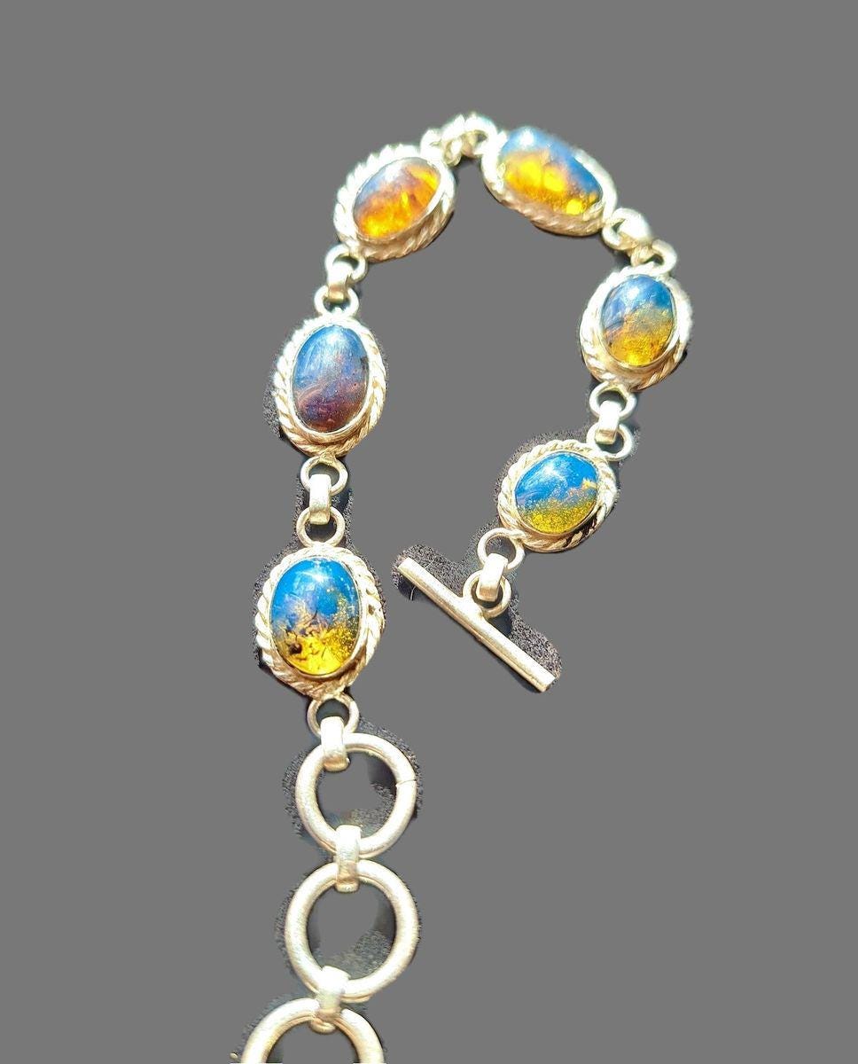 Solid Sterling Silver Dominican Blue Amber stone Handmade Bracelet