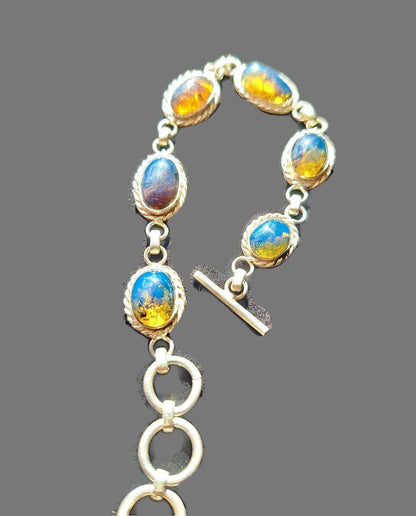 Solid Sterling Silver Dominican Blue Amber stone Handmade Bracelet