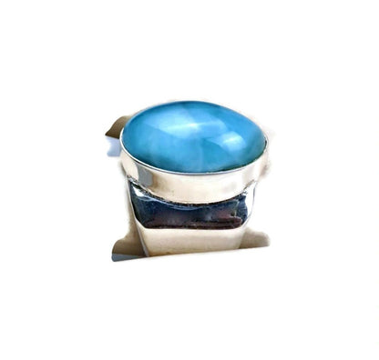Solid Sterling Silver Dominican Nice Blue Larimar Stone Handmade Ring