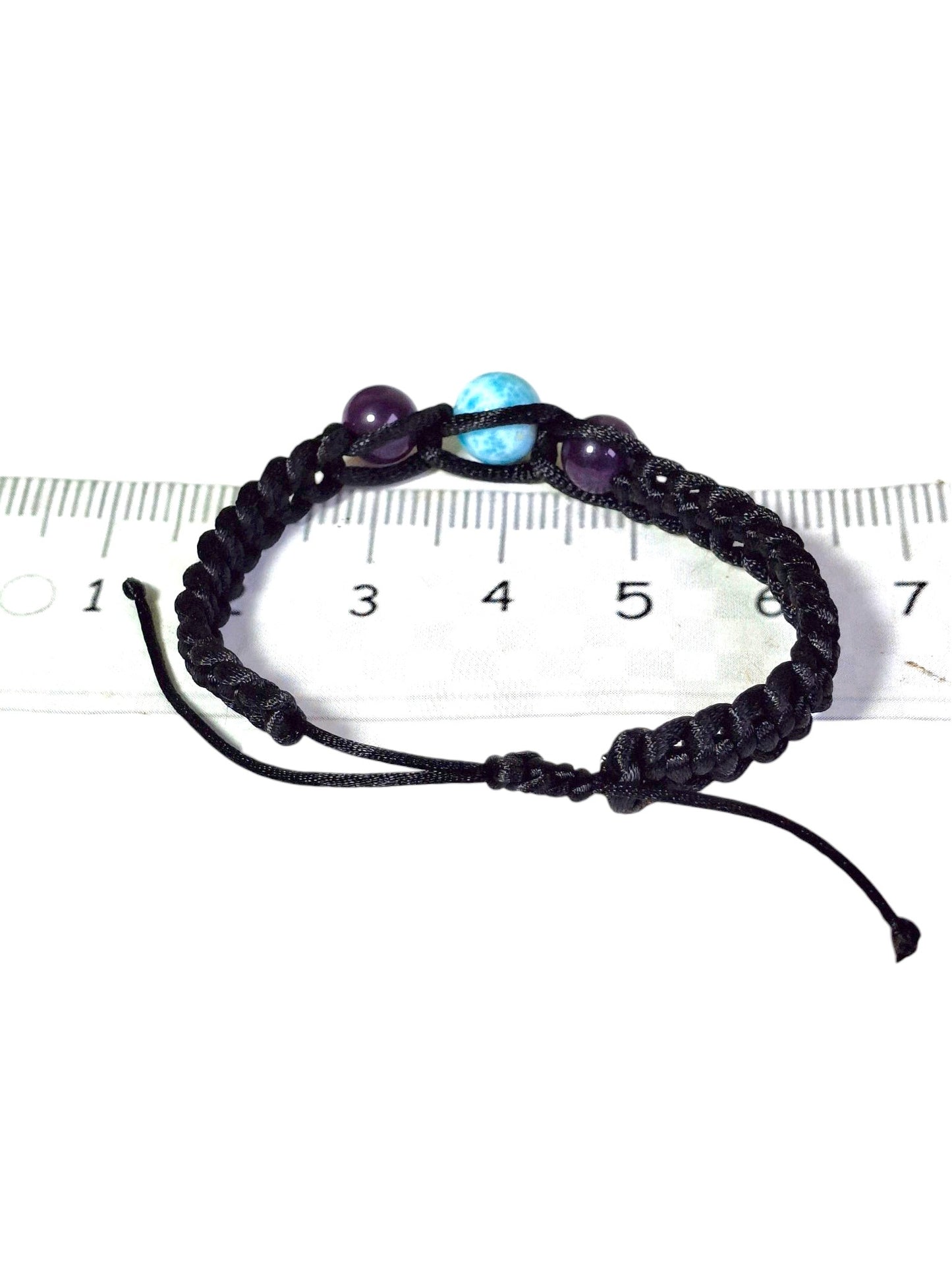 Nice Blue Larimar w/ Amethyst Stones Nylon Cord Handmade Bracelet Men / Women