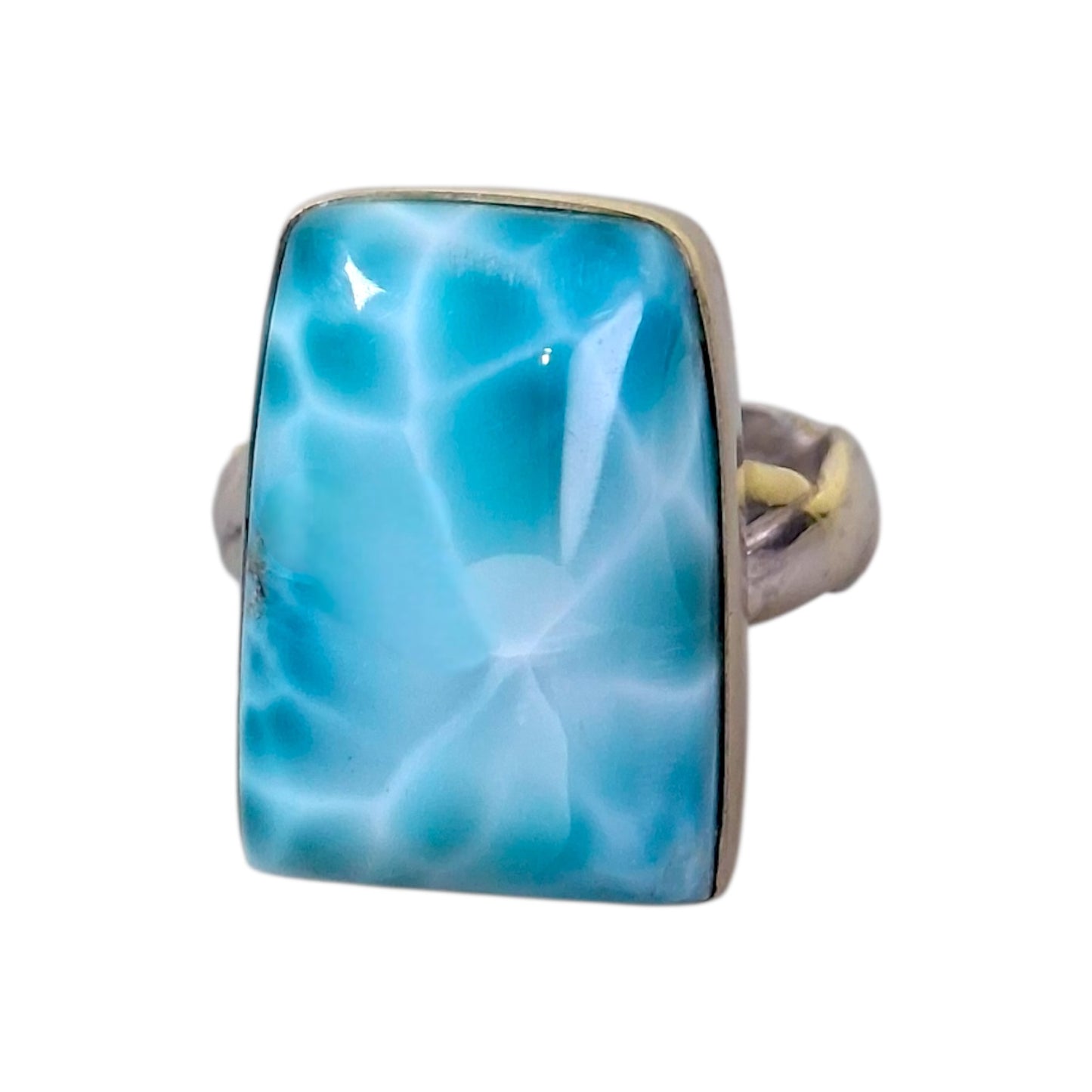 Big Solid Sterling Silver Dominican Deep Blue Larimar Stone Handmade Ring