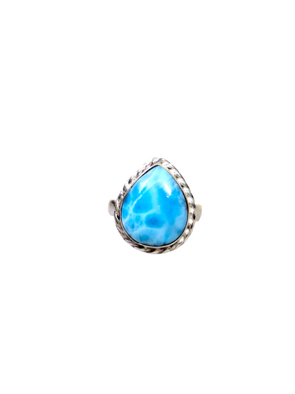Solid Sterling Silver Dominican Deep Blue Larimar Stone Handmade Ring