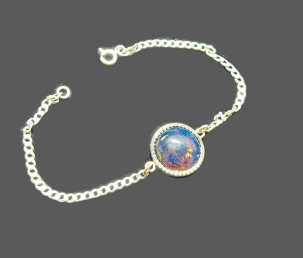 Dominican Blue Amber stone W/ Zirconia Handmade Bracelet