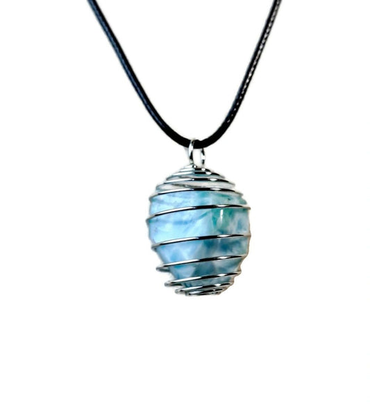 Dominican Nice Blue Larimar Stone Wired Necklace Handcrafted