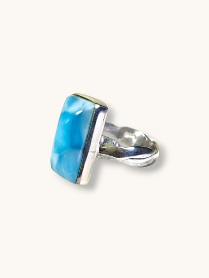 Solid Sterling Silver Dominican Sky Blue Larimar Stone Handmade Ring
