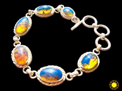 Solid Sterling Silver Dominican Blue Amber stone Handmade Bracelet