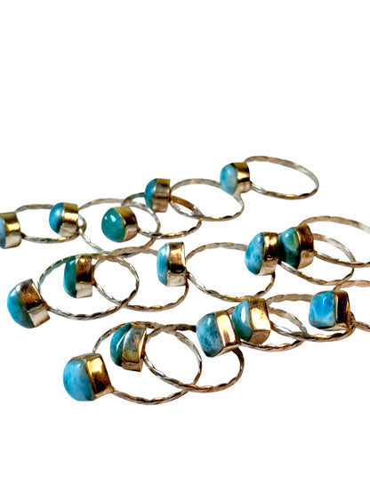 15 Solid Sterling Silver Dominican Blue Larimar Stone Handmade Rings