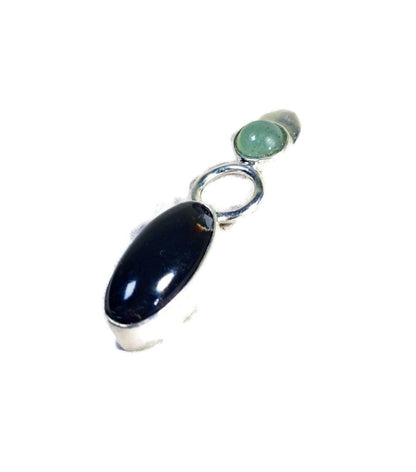 Natural Caribbean Polished Black Coral W/ Aventurine Stone Pendant Handmade