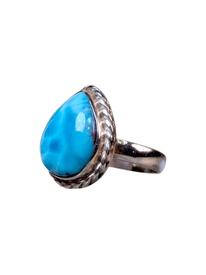 Solid Sterling Silver Dominican Sky Blue Larimar Stone Handmade Ring