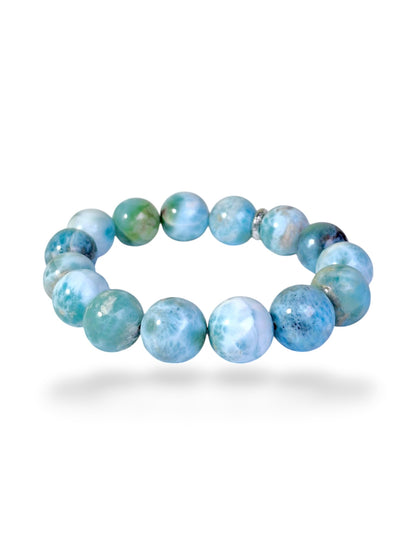 Natural Blue Larimar Stone Handmade Round Bracelet