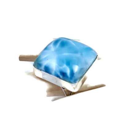 Solid Sterling Silver Big Dominican Deep Blue Larimar Stone Handmade Ring