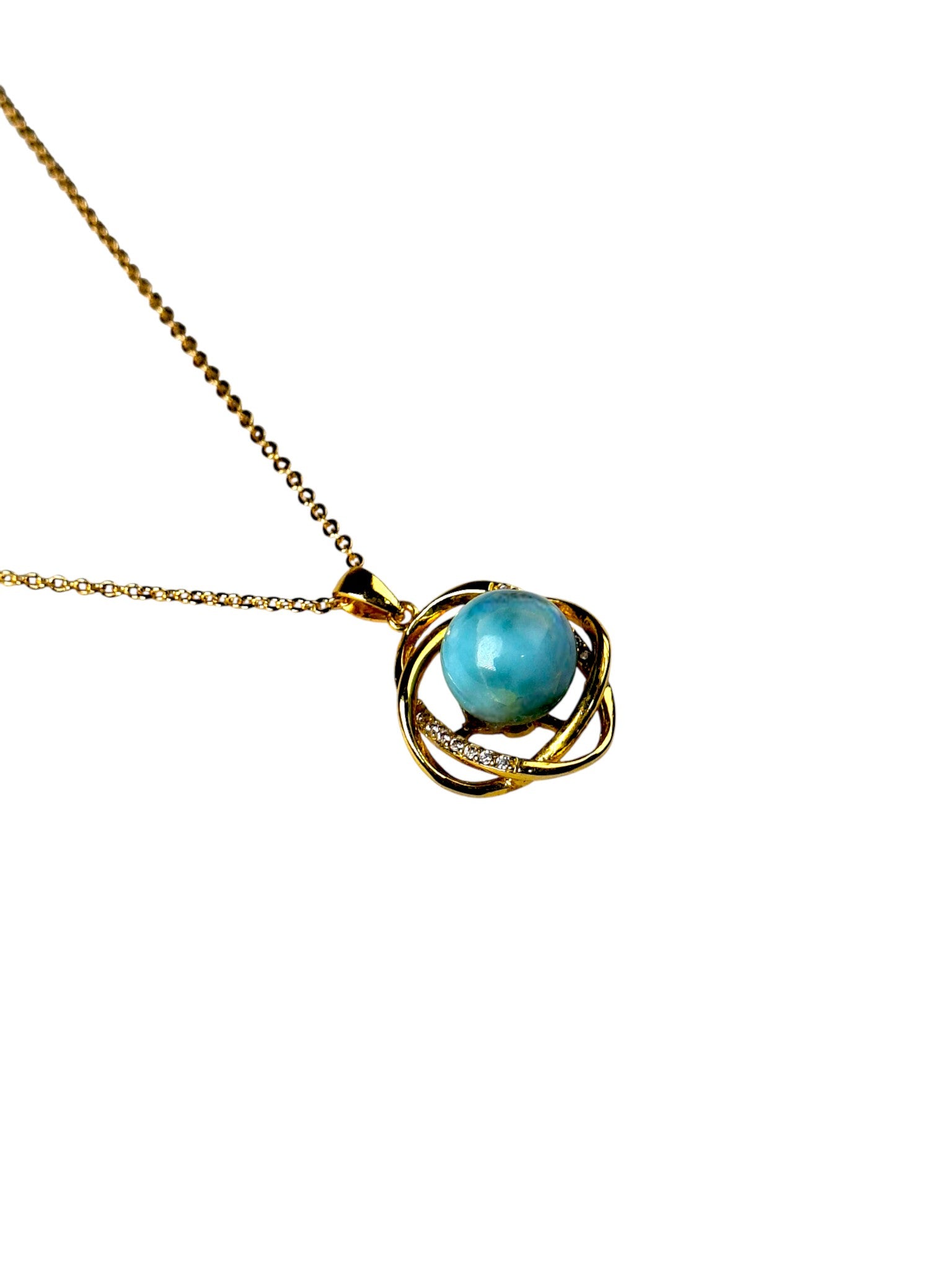 9 mm Dominican Nice Blue Larimar Sphere .925 w/ Gold plate Necklace