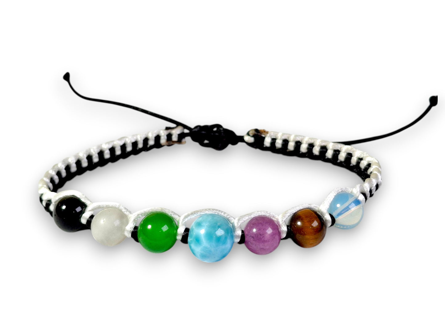 7 Chackras Blue Larimar Stones Nylon Cord Handmade Bracelet Men / Women