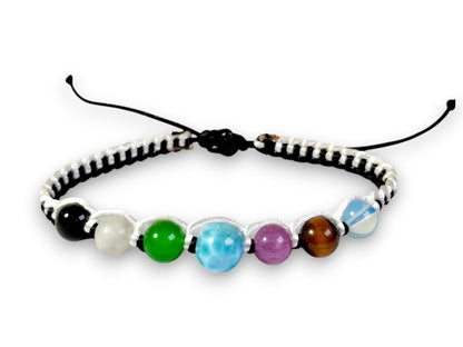 7 Chackras Blue Larimar Stones Nylon Cord Handmade Bracelet Men / Women