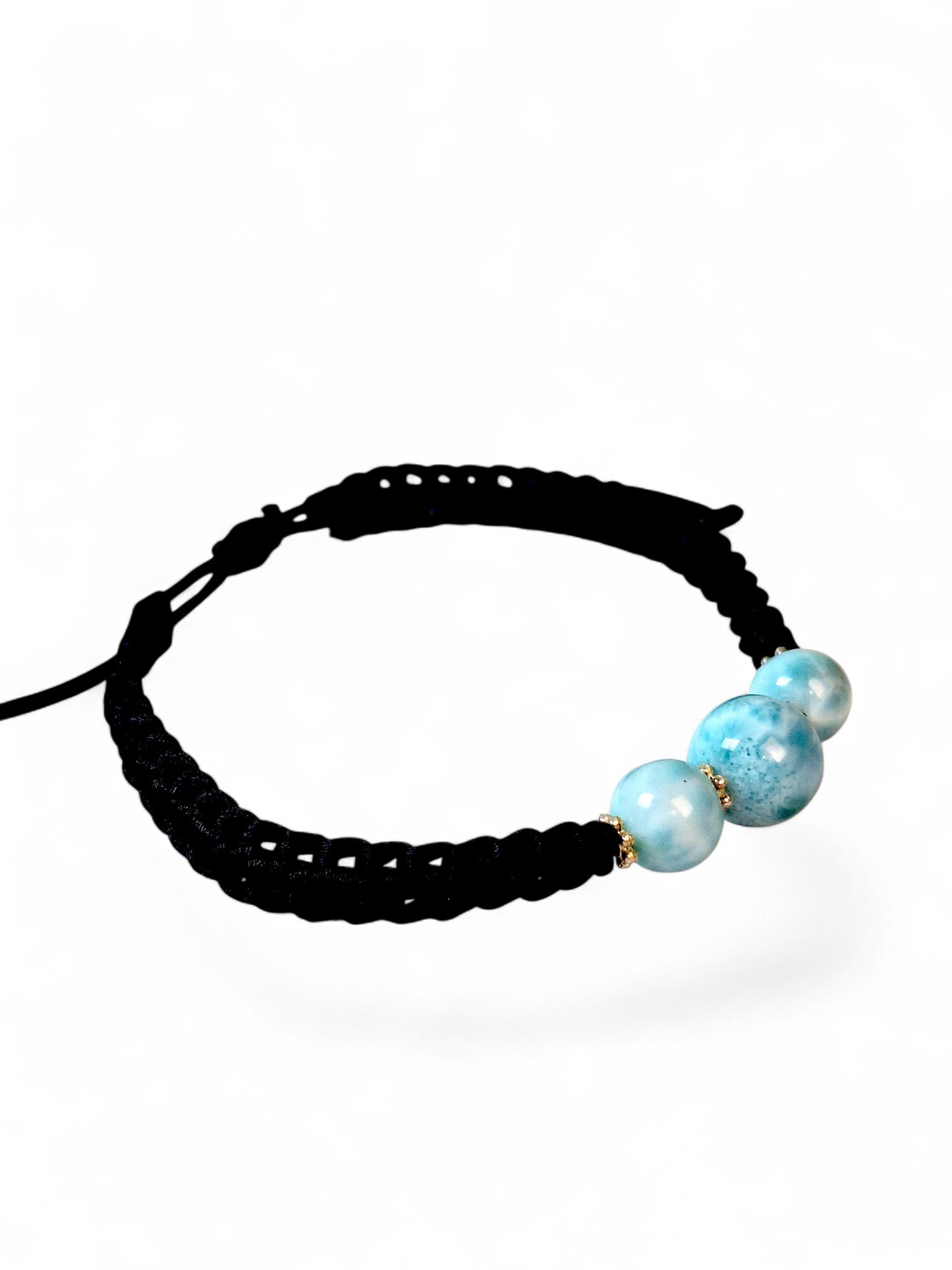 Nice Blue Larimar Stone Nylon Cord Handmade Bracelet Men / Women