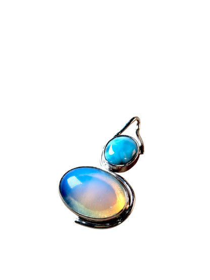 1.9 "in. Dominican Nice Blue Larimar W/ Blue Opalite Stones Pendant Handmade