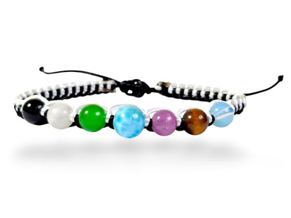 7 Chackras Blue Larimar Stones Nylon Cord Handmade Bracelet Men / Women