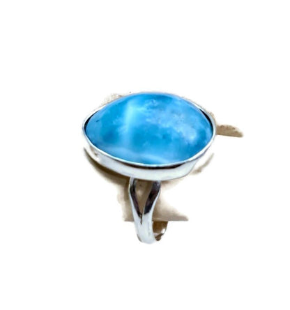 Solid Sterling Silver Dominican Nice Blue Larimar Stone Handmade Ring